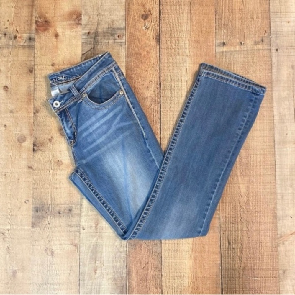 Maurices Womens Size‎ 11/12 Regular Embellished Bootcut Jeans Medium Wash Blue